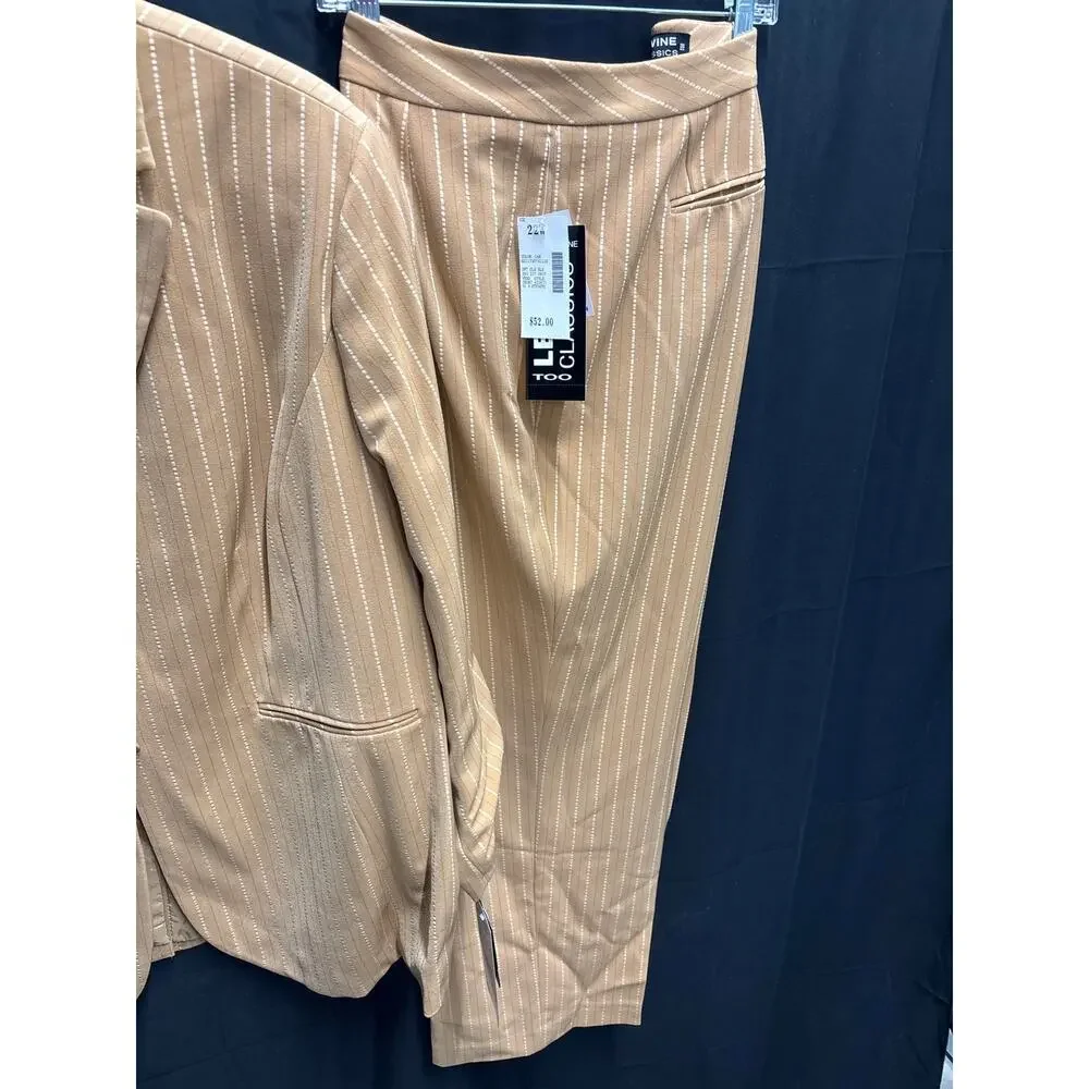 NWT Levine Classics Too Camel Spice Pinstripe Women’s Pant Suit Set 22W